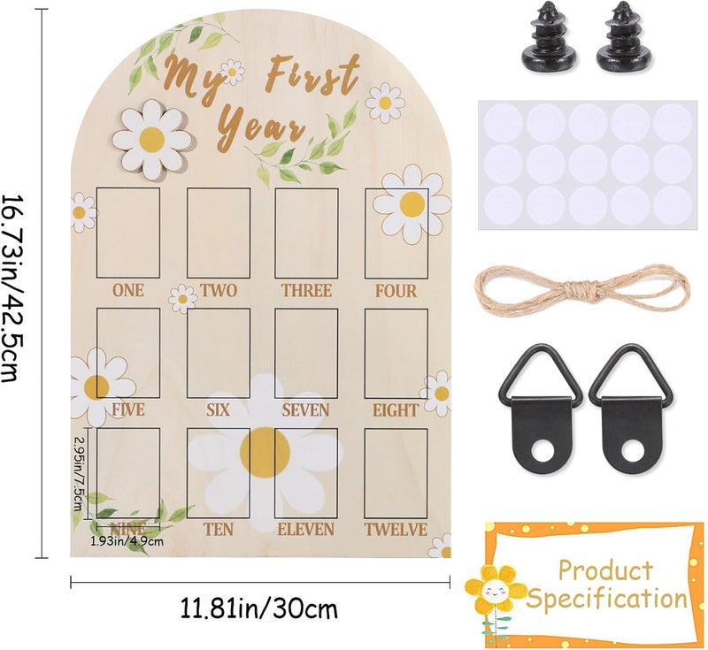 RANERVZ My First Year Photo Display Sign from 1-12 Months Wooden Daisy Flower Picture Frame for First Birthday Party Decorations Milestone Monthly Board for Girl One Birthday Nursery Decor Baby Keepsake Gift - Image 2